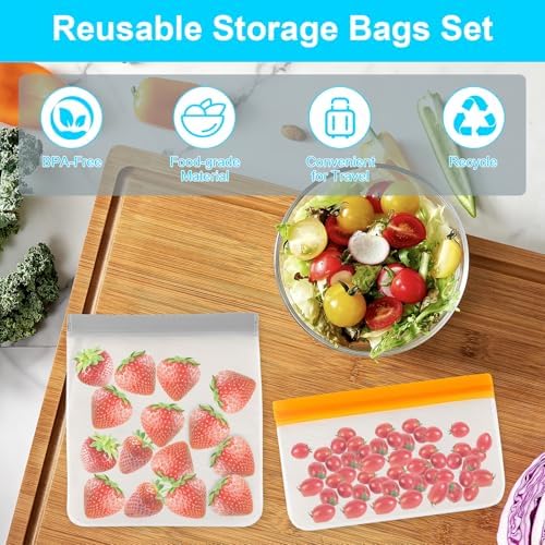 17 Pack Reusable Freezer Bags Dishwasher Safe, Leakproof Food Storage Bags, Silicone Bags for Food Storage Home Organization (6 Reusable Snack Bags 6 Sandwich Bags 5 Gallon Freezer Bags) - Image 6
