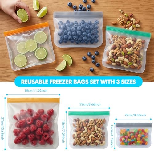 20 Pack Reusable Freezer Bags, Leakproof Reusable Silicone Food Storage Bags BPA Free Contaizers, Snack Sandwich Gallon Bags for Meal Prep, Marinate Meat, Salad Fruit, Veggies, Lunch, Travel, Kitchen - Image 5