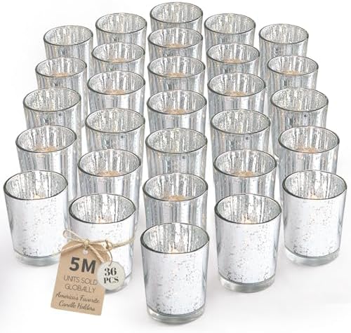 LETINE Silver Votive Candle Holders Set of 36 - Speckled Mercury Silver Glass Candle Holder Bulk - Ideal for Valentine's Day Decorations Indoor，Spring&Summer Wedding Centerpieces，Home Decor by LETINE