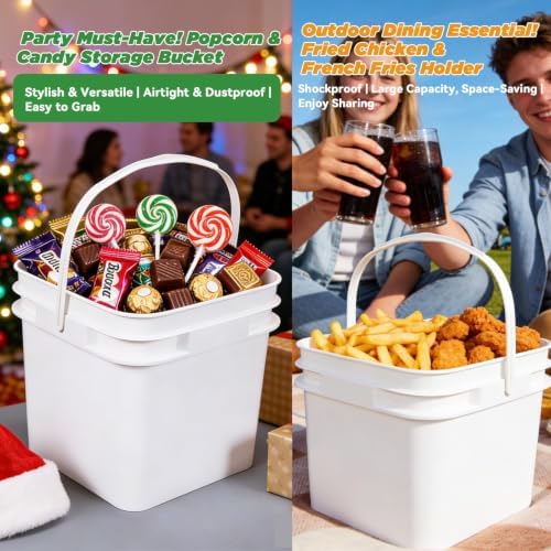 34 oz Food Storage Buckets with Lids, 4 Pack Square BPA Free Plastic Containers with Handles and Labels for Snacks, Meal Prep, Pantry and Freezer (White) - Image 6