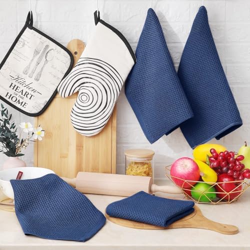 Homaxy 100% Cotton Waffle Weave Kitchen Dish Cloths 8-Pack, Navy Blue - Image 5