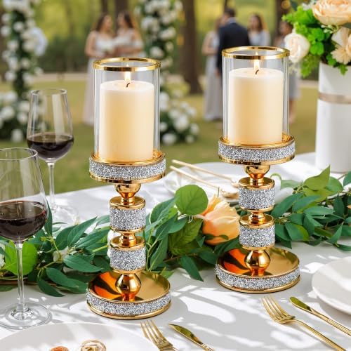 Hurricane Candle Holder, 15.9" Tall Metal Candle Stand, Glass Pillar Holder - Image 3
