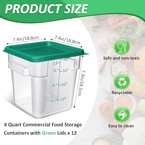 Yungyan 6 Pcs Commercial Food Storage Containers 4 Qt Square Acrylic Airtight Food Storage Containers with Lids Clear Cereal Storage Containers for Pantry Kitchen Restaurant Freezer Flour Sugar - Image 2