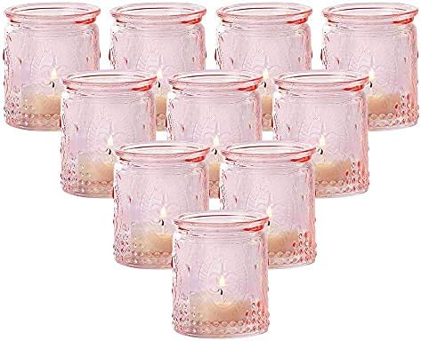 24PCS Kate Aspen Tea Light Holder, Vintage Glass Tealight Votive Candle Holders, Perfect Wedding Favor, Bachelorette Favor or Bridal Shower Favor - Pink by KateAspen