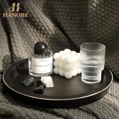 Hanobe Round Wood Candle Holder Tray, Black Coffee Table Centerpiece Decor - Image 2