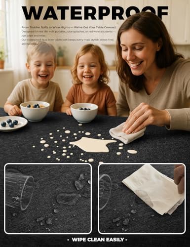 Decorelia Black Extra Large Cloth Table Cloths for Rectangle Tables,Waterproof Washable Dinning Table Cover Protector for Birthday, Party, Camping& Wedding(Oblong, 60 x 144 Inch (12-14 Seats), Black) - Image 4