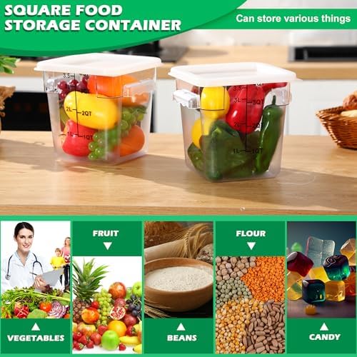 Yungyan 6 Pcs Commercial Clear Food Storage Containers 4 Qt Square Acrylic Airtight Food Storage Containers with Lids for Kitchen Restaurant Pantry Freezer Flour Sugar (White) - Image 6