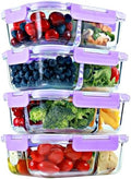 Glass Meal Prep Containers 2 & 3 Compartments with Lids 4 Pack 32 oz by FITSTRONGHEALTHY