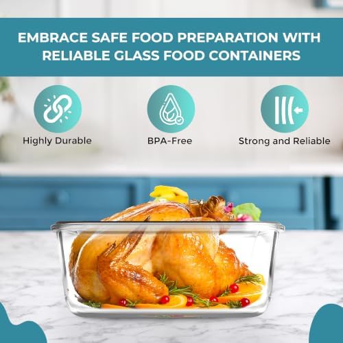 Razab 10 Cups/ 80 Oz 4 Pc (Set of 2) Glass Food Storage Containers with Airtight Locking Lids-For Storing & Serving Food. BPA Free & Leak Proof - Microwave, Dishwasher, Fridge, Freezer and Oven Safe - Image 6