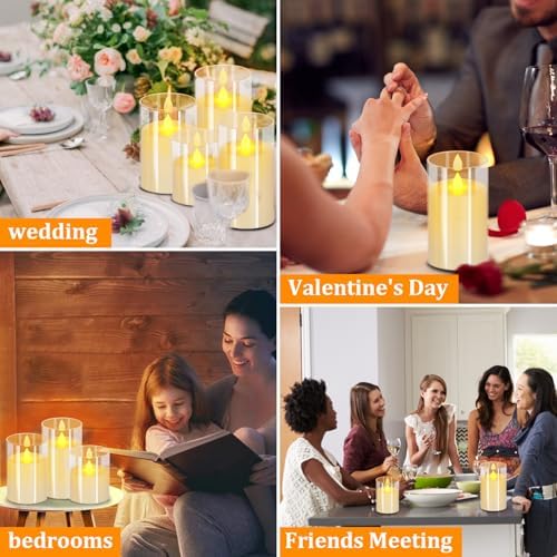 wemarry Flameless Candles 4" 5" 6" Acrylic Glass Pillars 3" Diameter Battery Operated Flickering Candles Include 8-Key Remote with Timer Function 400+ Hours (Pure White, Warm Light 9 Pack) - Image 4