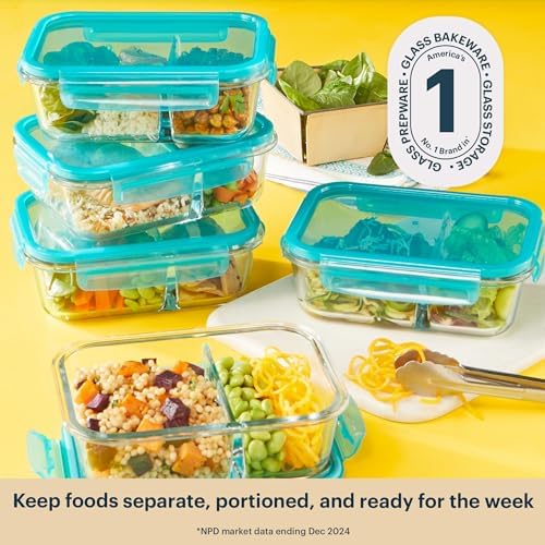 Pyrex Glass Meal Box (5-Pack, 4 Cup) Divided Compartments, Locking Lids - Image 5