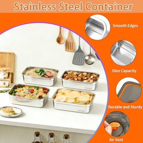 10 Pack 50oz Stainless Steel Food Storage Containers with Lids - Image 3