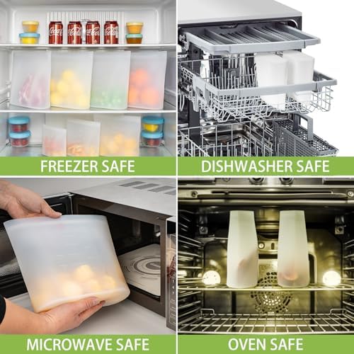 Reusable Storage Bags Extra Large, 0.8 Gallon/101 fl.oz/3000 ml, 4 Pack 100% Silicone Food Storage Bags Stand Up Zip Lock for Large Food Items, Freezer Microwave Oven Dishwasher Safe, Translucent - Image 6