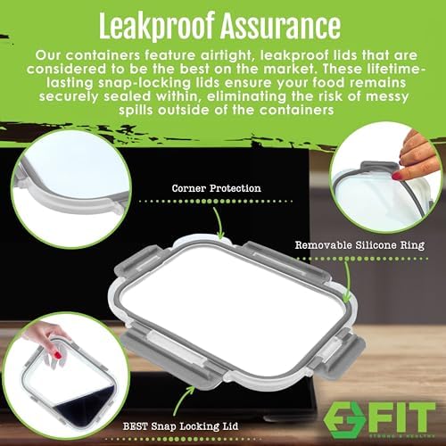 Glass Meal Prep Containers 1 & 2 & 3 Compartments, Airtight, 35 oz, 3 Pack - Image 5