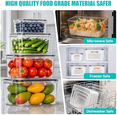 4 Pack Fruit Storage Containers for Fridge Set, BPA Free Produce Containers - Image 6