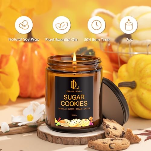 DL DREAMY DEWLA Fall Candle, Sugar Cookies Scented for Home, 7oz Soy Wax - Image 2