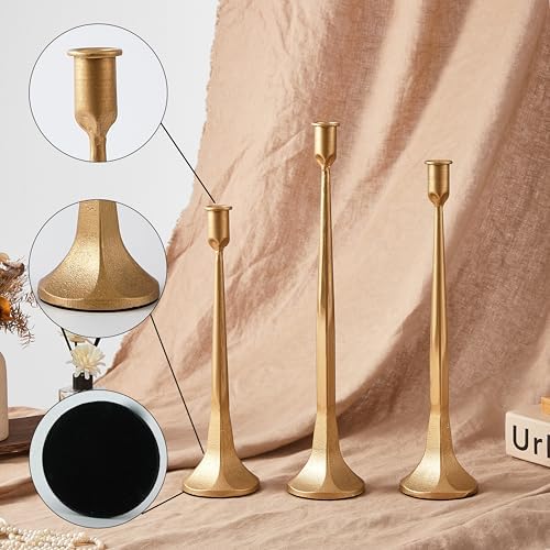 Denique Iron Taper Candle Holder Set of 3, Gold Candlestick Holders Decorative Candle Stand, Tapered Candle Holders Tall Set for Wedding, Dining Table, Home Decoration (Gold) - Image 7