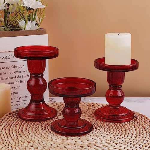 3-Piece Set of Red Glass Candlestick, Crystal Candlestick Holder Holder and Conical Candle, Christmas Candle Holder Decoration, Family Living Room Wedding Candle Holder (red1set) - Image 7