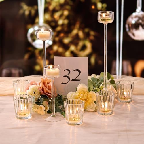 NITIME 24Pcs Vintage Ribbed Votive Candle Holders, Glass Candle Holder for Wedding Table Decor, Tea Lights Candle Holder for Table Centerpiece, Christmas, Holiday Decor - Image 5