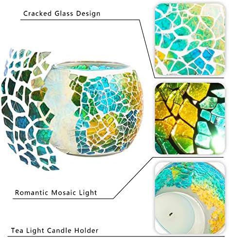 Rancco Glass Votive Candle Holder for Tealight, Romantic Mosaic Cracked Candle Holder, Candle Lamp Aromatherapy Candlescape Bowl for Valentine's Thanksgiving, Christmas Table Centerpiece, Party Decor - Image 5