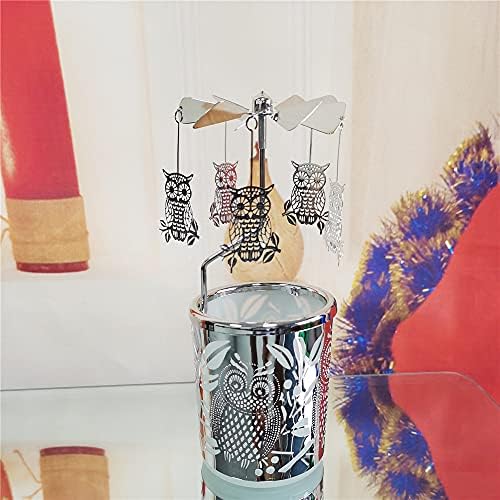 kingnero Gift Carousel Candle Tea Light Holder Rotary Candleholder Metal Windmill Candlestick Spinning Candle Holder for Home Decor (owl) - Image 2