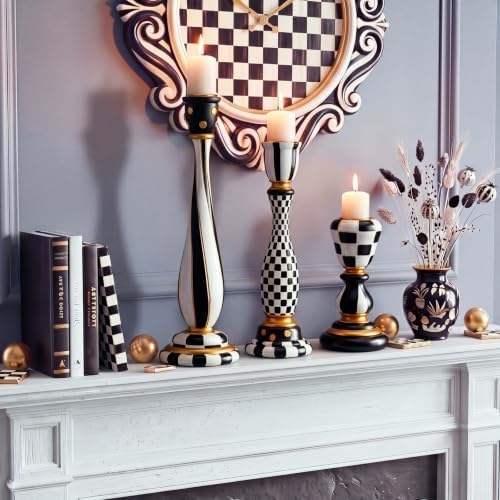 3 Pcs Black and White Checkerboard Taper Candle Holder,Vivid - Image 6