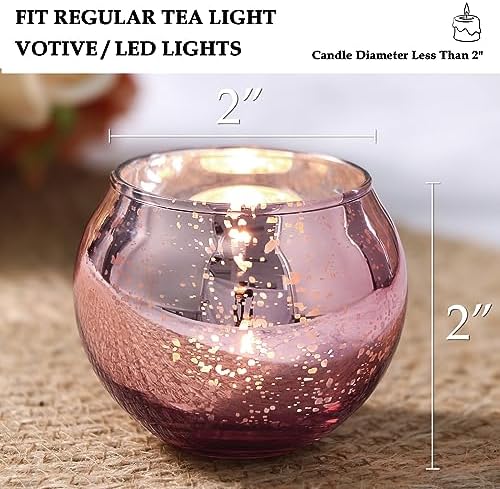 Volens Round Rose Gold Votive Candle Holders, 12 Pcs Mercury Glass Votives - Image 6