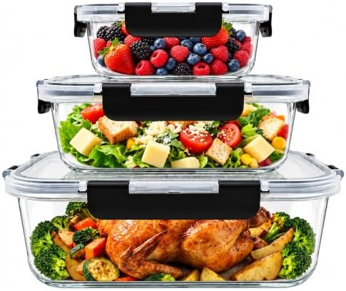 Razab 3 Pack (76/35 / 12.5) Oz Large Glass Storage Containers with Lids by RazabHomeGoods