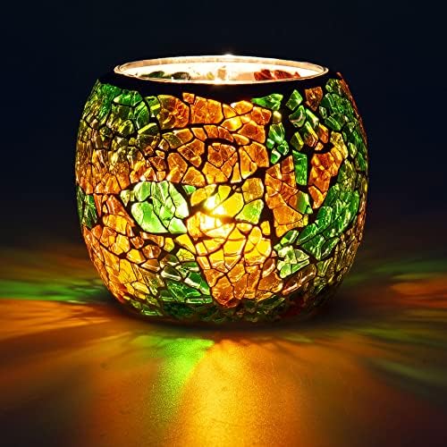 Rancco Glass Votive Candle Holder for Tealight, Romantic Mosaic Cracked Candle Holder, Candle Lamp Aromatherapy Candlescape Bowl for Valentine's Thanksgiving, Christmas Table Centerpiece, Party Decor by Rancco