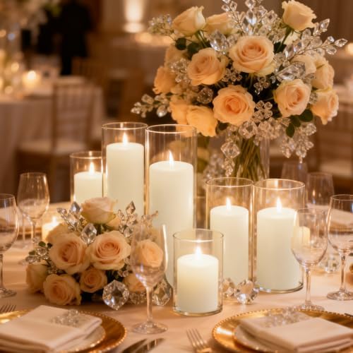 36-Pack White Pillar Candles (2''X3,4,6) & 36-Pack Glass Cylinder Vases(2.6''X5,6,8),Hurricane Candles,Wedding Centerpiece Decor Set-Mixed Heights for Table, Proposal, Event. - Image 6