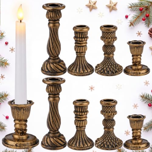 8 Pcs Christmas Vintage Candlestick Holders, Bronze - Image 2