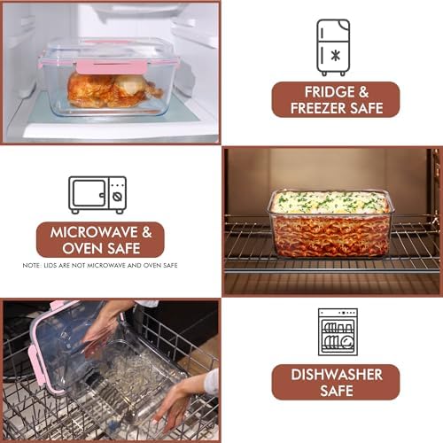 Razab 6500ml / 220 Oz / 28 Cups Extra Large Glass Food Storage Containers with Lids - Leakproof Glass Meal Prep Containers with Locking Lids for Roasting & Storing Leftover - Microwave & Oven Safe - Image 5