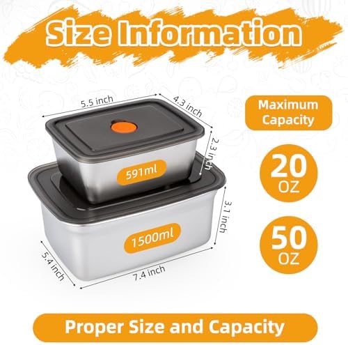 4 PCS(50oz+20oz) Stainless Steel Food Storage Containers With Lids Leak Proof & Airtight | Stainless steel freezer Containers,Airtight Bento Lunch Box,For Meal Prep,Fruit,Snack,Freezer - Image 2
