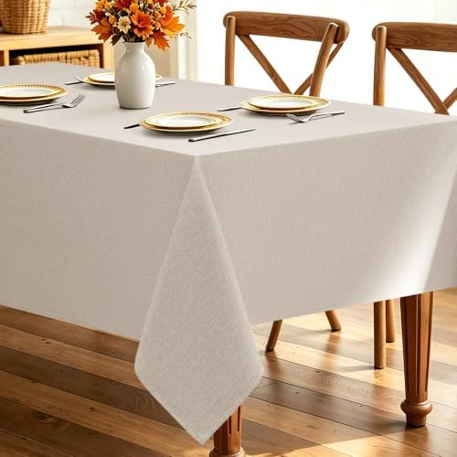 Decorelia Cream Linen Textured Tablecloth Rectangular 52 x70 Inch by Decorelia