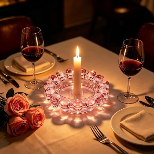 Chic Pink Bubble Glass Candle Dish – Modern Clear Glass Candle Holder for Tealights & Diffusers, Decorative Tray for Home & Tabletop Decor（1 Pack） - Image 5