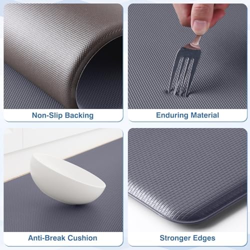 StepRite Kitchen Mats for Floor, 2-Piece Anti-Fatigue Kitchen Rugs, Grey - Image 2