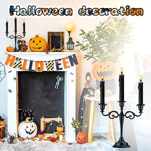 3-Arm Metal Candelabra Candle Holder Table Centerpiece, Black - Image 4