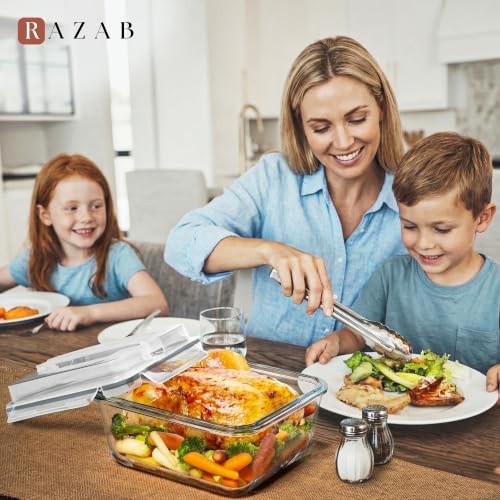 Razab 2700ml / 91Oz / 11.5 Cups Large Glass Food Storage Containers with Lids - Glass Meal Prep Containers for Roasting & Storing Leftover, Glass Lunch Container, Microwave & Oven Safe - Image 5