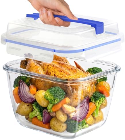 Razab 2700ml / 91oz / 11.5 Cups Large Glass Food Storage Container with Lid - Leakproof Glass Meal Prep Container for Roasting & Storing Leftovers, Glass Lunch Container, Microwave & Oven Safe by RazabHomeGoods