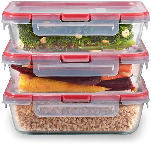 Pyrex Freshlock (3-Pack, 6 Cup) Glass Food Storage Containers Set by Pyrex