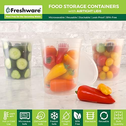 Freshware Food Storage Containers [24 Set] 32 oz Plastic Deli Containers with Lids, Slime, Soup, Meal Prep Containers, BPA Free, Stackable, Leakproof, Dishwasher and Freezer Safe, Translucent - Image 2