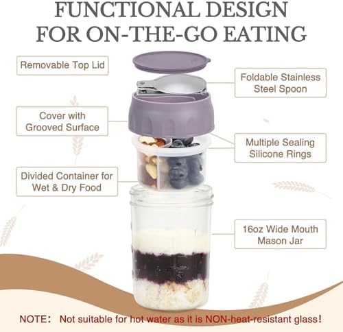SOLIGT 2 Pack Overnight Oats Containers with Lids (Oat White/Purple) - Image 3