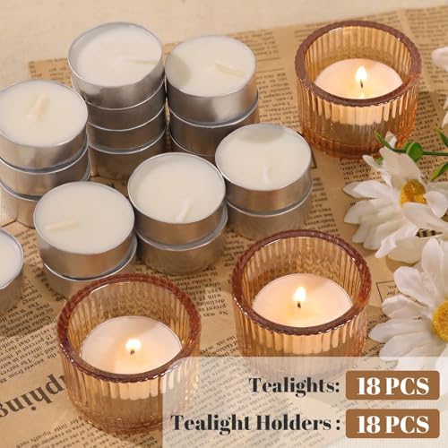 HAVITI 18 Pack Gold Tealight Candle Holders with Candles, Glass Votive Set - Image 3