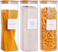 CZZGSM 3 Pack Square Kitchen Storage Jars with Airtight Bamboo Lids and 132 Pantry Labels - 80oz Glass Canisters with Wood Lids - Food Storage Containers for Spaghetti, Pasta, Fettuccine by CZZGSM