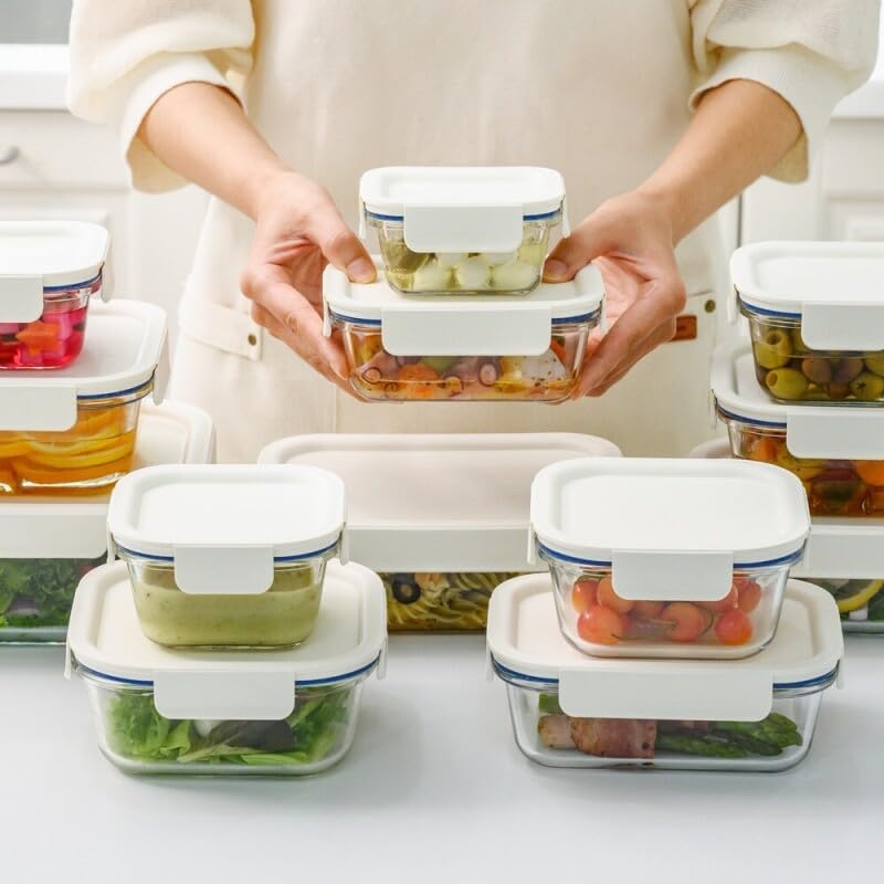 LocknLock LNG214S4W The Clear Heat-Resistant Borosilicate Glass Food Storage Set, 8-Piece (4 Containers + 4 Lids) - White - Image 4