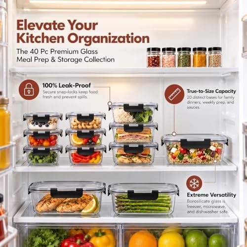 Razab 40 PC Borosilicate Glass Food Storage Containers with Airtight Lids - Image 4