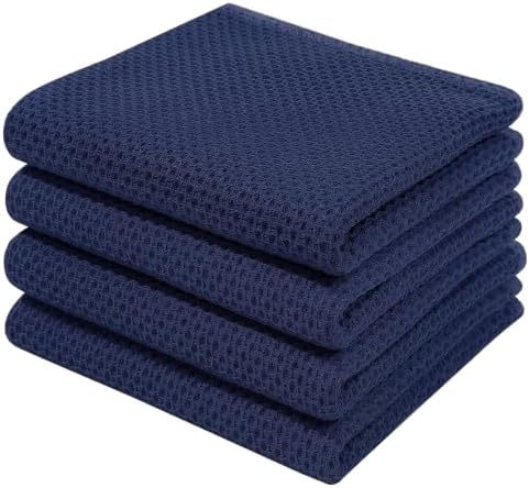 Homaxy 100% Cotton Waffle Weave Kitchen Dish Towels 4-Pack, Dark Navy by Homaxy