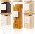 5 Pack Square Glass Pantry Storage Containers with 132 Kitchen Food Pantry Labels - Clear Glass Pantry Jars with Airtight Wood Bamboo Lids - Glass Canisters for Pasta, Cereal, Coffee, Flour, Sugar by CZDYSM
