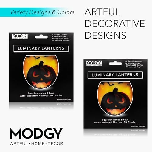 MODGY Luminary Lanterns Candle Holder Decorative Indoor Outdoor Decor, Lanterns for Wedding Centerpiece Decoration Outside Patio, with Flameless Floating LED Candles, Jacko Pack of 2 - Image 5