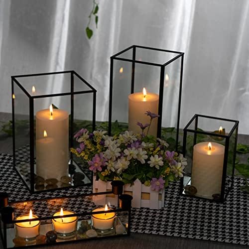 yshengood Large Glass Hurricane Candle Holder Set of 3 PCS, Black Frame and Glass Hurricane Candleholders - Image 4